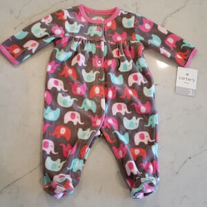 Carter's Fleece Elephant Footie 3M Baby Girl Pink Aqua Teal Gray